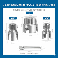 PVC Pipe Threader Set 3 Piece 1/2 inch 3/4 inch 1 inch Drill Thread Tool Kit Pro