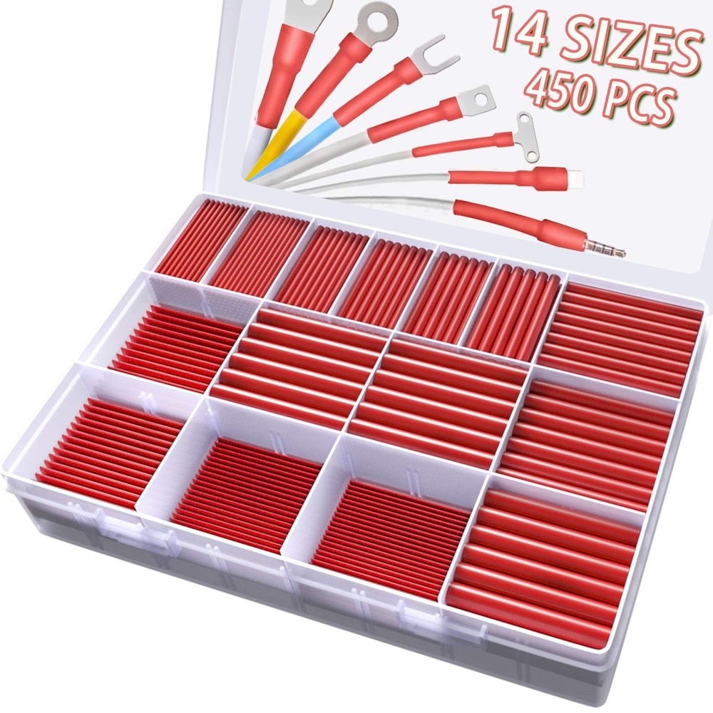 450 Pcs Heat Shrink Tubing Kit &ndash; 2:1 Red Heat Shrink Tube, 14 Sizes Electrica&hellip;