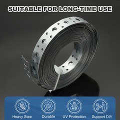 3/4 Inch x 33 ft 0.6mm Thickness Galvanized Pipe Strap Multiple, Silver Tone