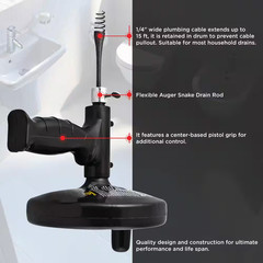 NEW Manual 15 ft Drain Auger with Pistol Grip Handle for Household Pipe Cleaning