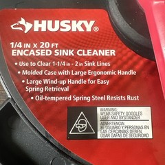 Husky 1/4 in. x 20 ft. Encased Sink Cleaner Drain Clog Opener w handle Brand New