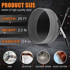 50 ft Drain Auger Plumbing Snake for Heavy Deep Blockages 1/4&Prime; Diameter Flexi&hellip;