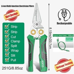 8-in-1 Electrician Pliers with Rechargeable USB-C, No More Battery Changes Neede