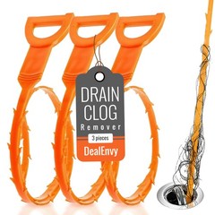 3 Pack Orange Drain Clog Remover Tool 19.7 Inch Plastic Snake