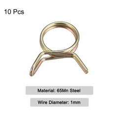 Double Wire Spring Hose Clamp, 10pcs 65Mn Steel 9mm Clips, Color Zinc Plated