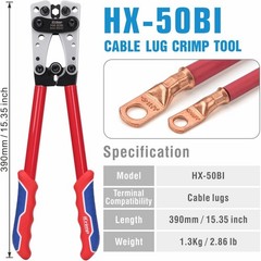 Heavy Duty Battery Cable Lug Crimping Tool for 8, 6, 4, 2, 1, 1/0 AWG Wire Lugs