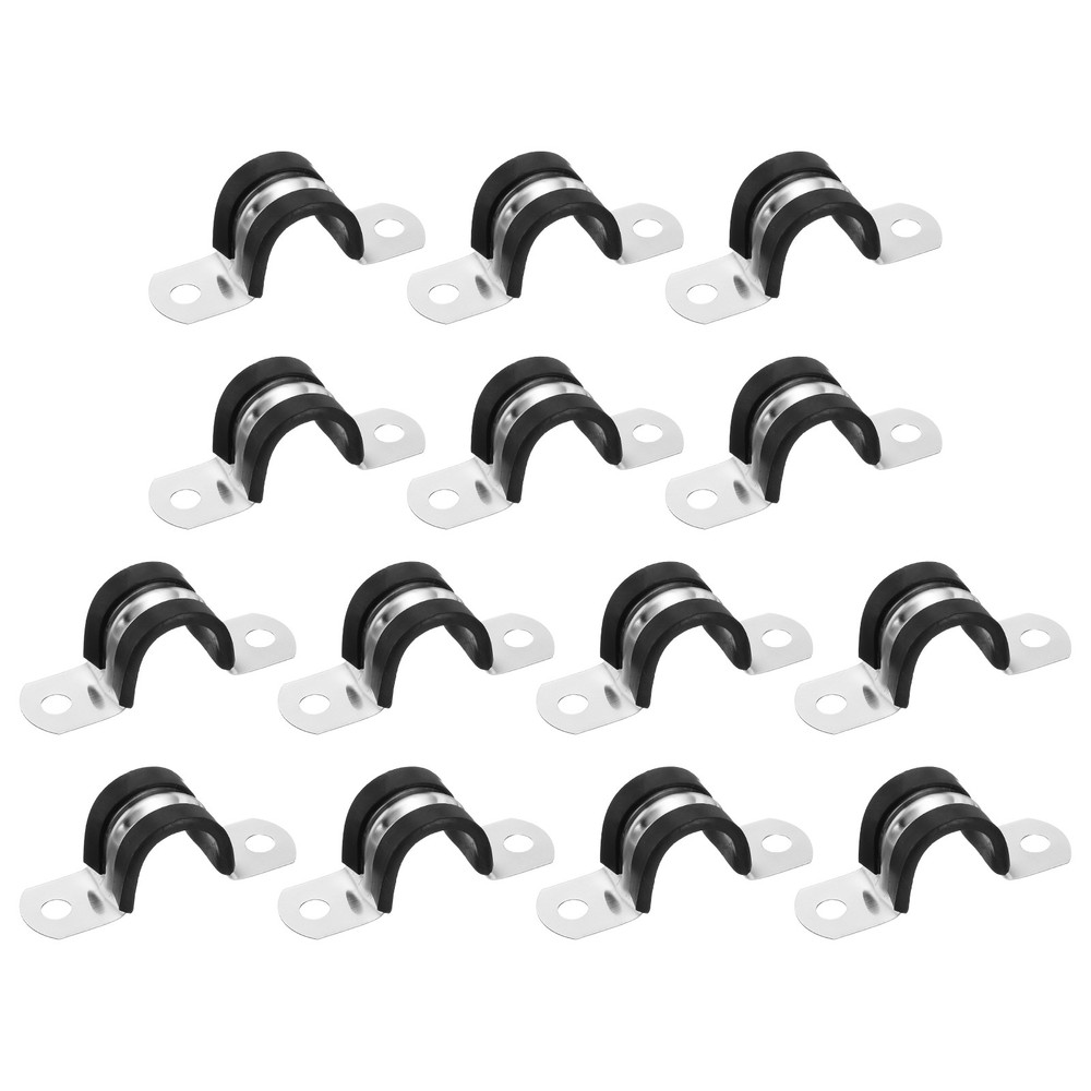 14Pcs 18mm(23/32&Prime;) Stainless Steel Rubber 2 Hole U-Tube Strap Clamp, Black