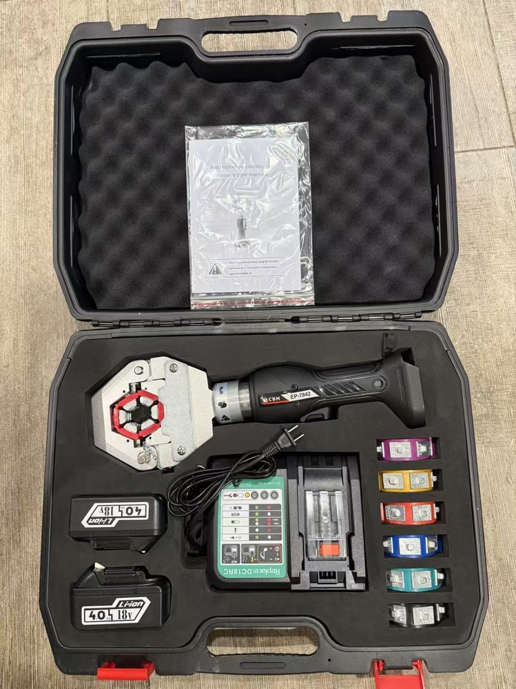 Cordless Hydraulic Pipe Crimping Tool Kit EP-7842 18V Li-Ion w/ 7 Dies