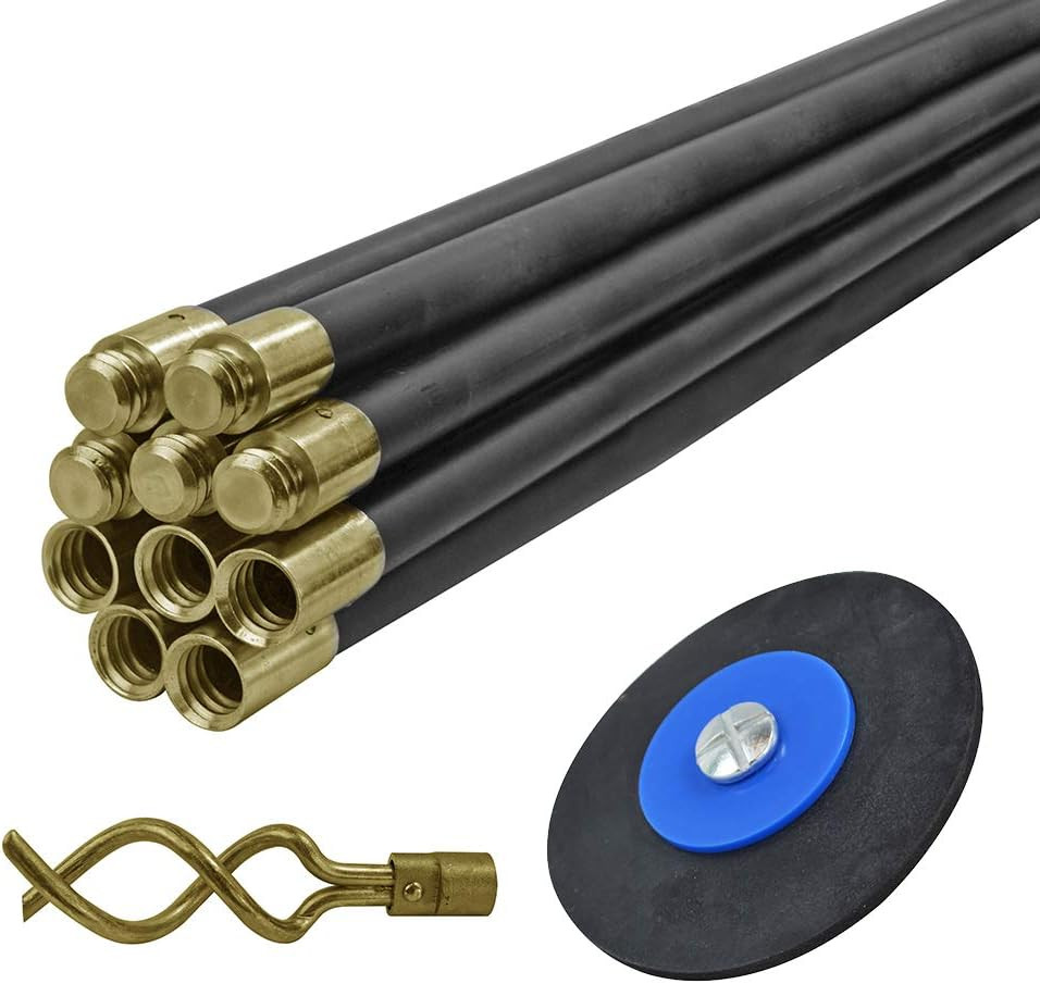 FAIDRSET12 9M Drain Rod Set &ndash; 10 Rods, Plunger & Worm with Brass Connectors