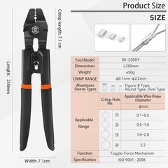 Wire Rope Swager 2-in-1 Crimping Tool & Cutter for Fishing Lines up to 2.2mm, Li