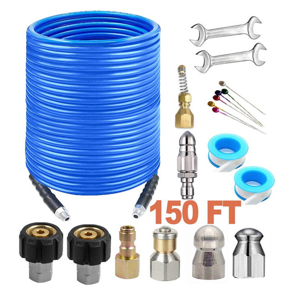 Sewer Jetter Kit 150FT For Pressure Washer, 5800PSI Drain Cleaner Hose 1/4&Prime; NPT