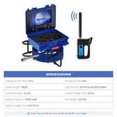 9 In Self-Leveling Sewer Camera 30m/98ft Pipe Inspection Camera w 512Hz Locator