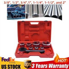 7 Size(3/8&rdquo;-2&Prime;)Dies Hand Ratchet Pipe Threader Set Plumbing Reversing Knob Tool