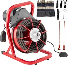 Drain Cleaner Machine 75FT x 1/2 Inch Manual Feed with Cutters & Foot Switch US