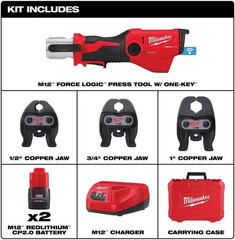 M12 FORCE LOGIC Press Tool Kit W/ ONE-KEY with 1/2&Prime; &ndash; 1&Prime; CTS-V Jaws by