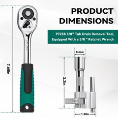 3/8&Prime; Tub Drain Removal Tool with Ratchet Wrench for Bathtub & Sink Plumbing Repa