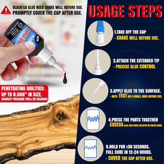 20G Black Medium CA Glue (150 CPS), Premium Cyanoacrylate Super Glue for Wood, G