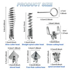 7 Pcs Drain Cleaner Combination Cutter Head Set 16mm Snake silvery