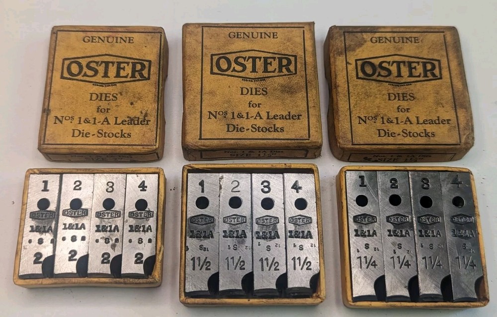 Vintage 3 Genuine OSTER Dies for Nos.1&1A Leader ~ Size , 2&Prime;,,,1-1/2&Prime;,,,1-1/4&Prime;