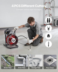 Drain Cleaner Machine 75 FT x 1/2 Inch Sewer Snake Auger with 4 Cutters