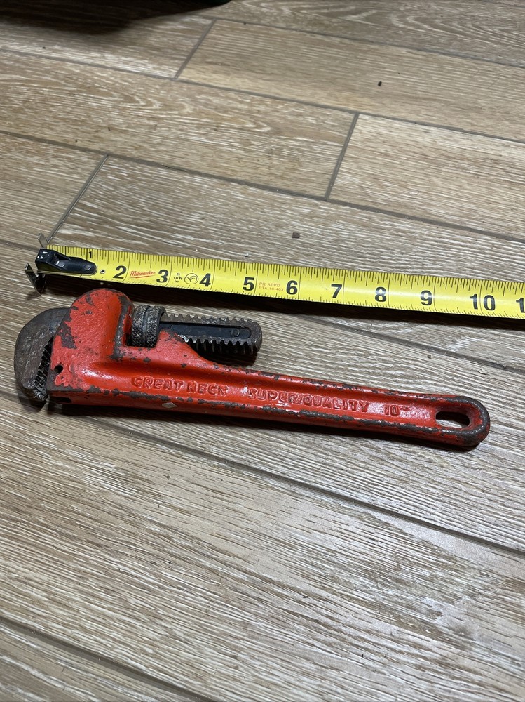 Vintage Great Neck 10&rdquo; Pipe Tool Monkey Wrench PW10 Forged Steel Heavy Duty