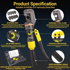 10 Ton Crimping Tool Kit with 8 Dies, Professional Hydraulic Wire Crimper for 12