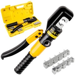 Hydraulic Crimping Tool With 9 Pairs Of Dies, 12 To 2/0 Awg, Yellow