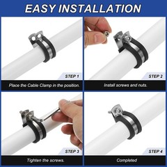 50 Pcs 14mm (5/9&Prime;) Stainless Steel Cable Clamps Rubber Cushioned Pipe Clamps