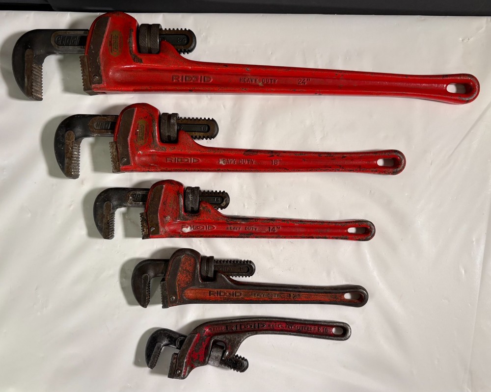 Ridgid 24&Prime; 18&Prime; 14&Prime; 12&Prime; ＆ 10&Prime; Offset H.D. Pipe Wrenches Ridge Tool Elyria OH USA