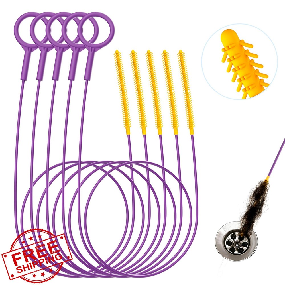 Drainsoon 35&Prime; Metal Drain Snake Purple 5 Pack