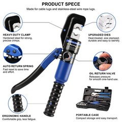 Solsop Hydraulic Crimping Tool 10 Ton with 9 Hex-Dies, 12-2/0 AWG, Blue