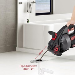 22V Cordless Pipe Drain Auger 25FT Cable Variable Speed for Sink Tub & Toilet