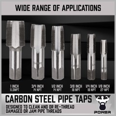 6PC NPT Pipe Tap Set 1/8&Prime; 1/4&Prime; 3/8&Prime; 1/2&Prime; 3/4&Prime; and 1&Prime; With Case Carbon Steel Inch