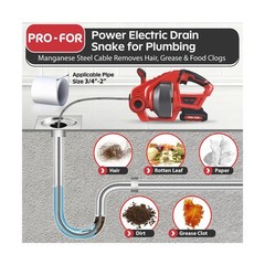 20V Cordless Electric Drain Auger, 25Ft Auto-Feed Drain Snake, Replaceable Ca&hellip;