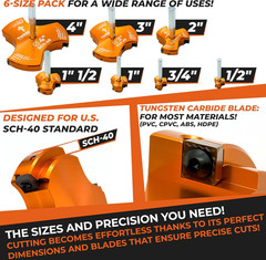 PVC Pipe Reamer Triforce 7 Size Kit Tungsten Carbide Fitting Saver Tool