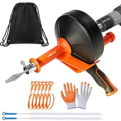25FT Drain Auger Snake Kit with Drill Adapter, Clog Removal Tool for Kitchen & B