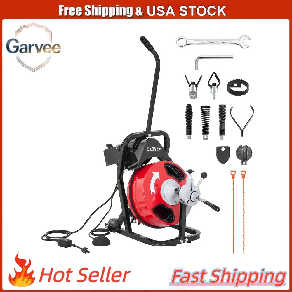 Auto Feed 50FT 3/8 Inch Drain Cleaner Machine, Portable Sewer Snake Auger
