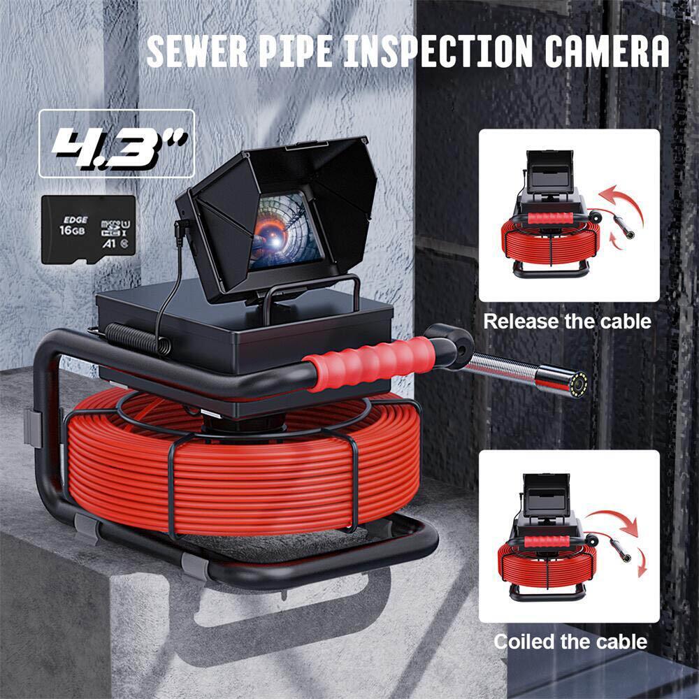 MAOTEWANG Sewer Camera HD Drain Pipe Inspection Camera 4.3 Inch LCD Monitor 98ft