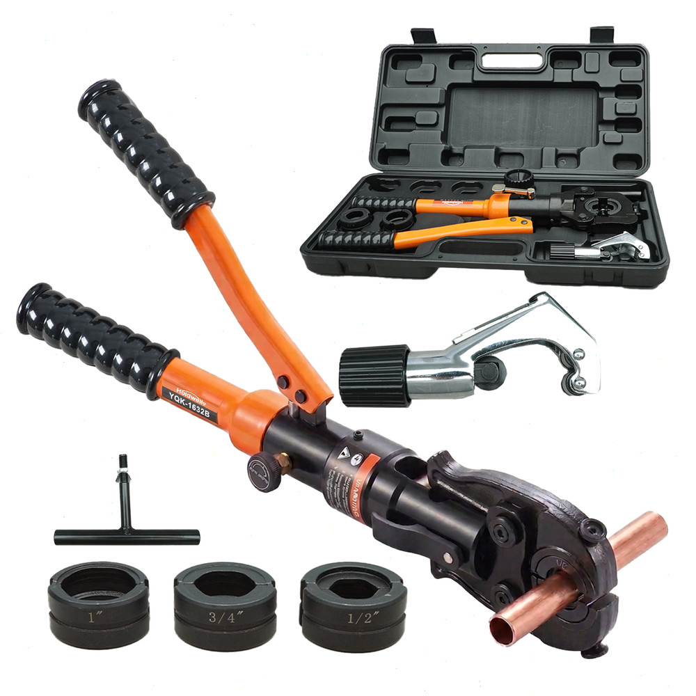 Hydraulic Copper Press Tool, 3 VUS Jaws (1/2&Prime;,3/4&Prime;,1&Prime;), 360&deg; Rotatable Head