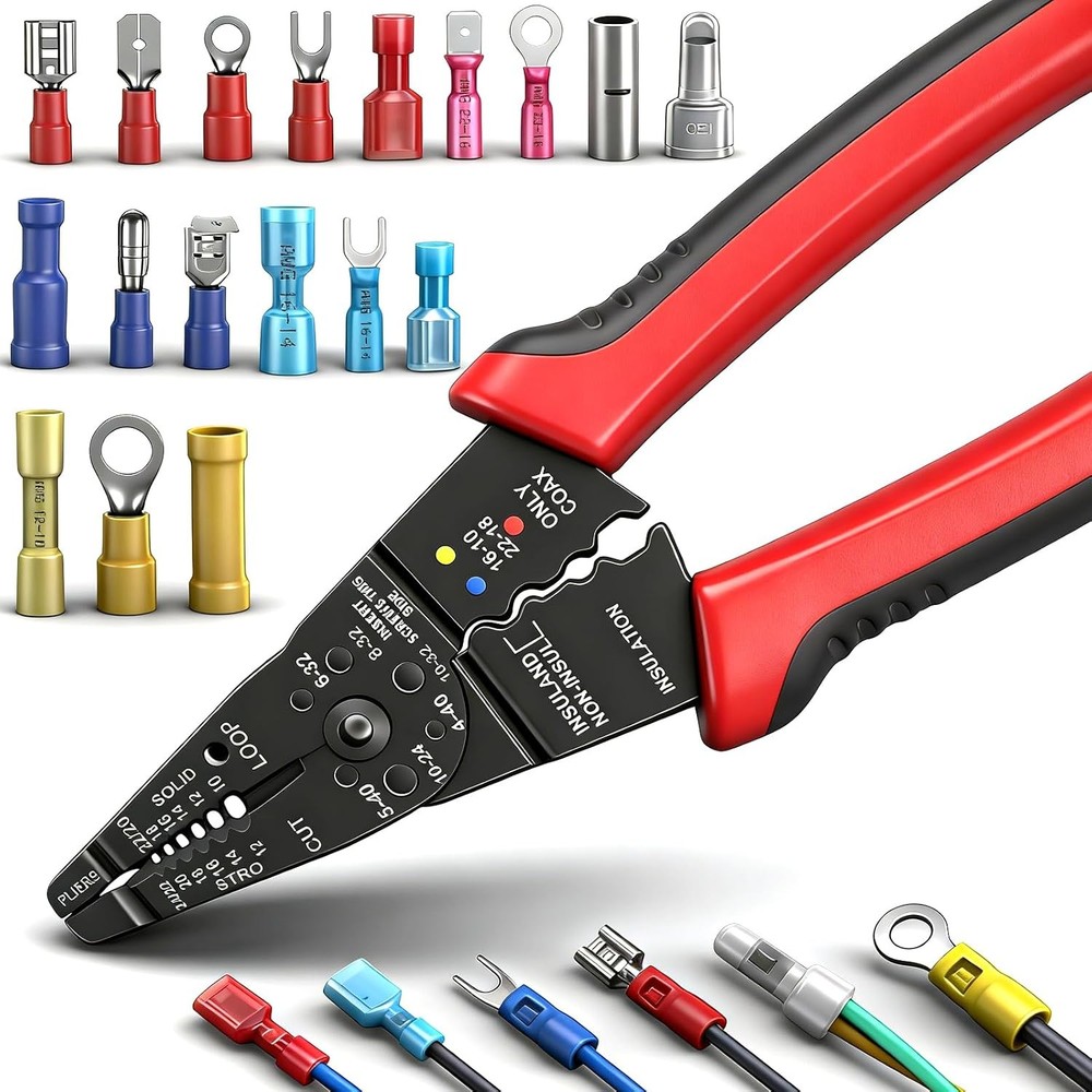 Red Wire Crimping tool Wire crimper,stripper and cutter for insulated/Bare/Heat