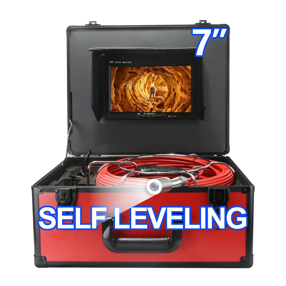 7&Prime; Self-Leveling Sewer Camera 100FT with DVR, 12 Lights & 16GB Card