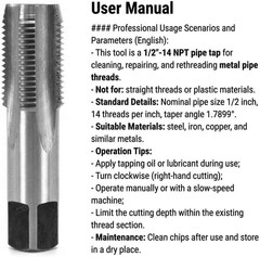 1/2&Prime;-14 NPT Pipe Tap &ndash; Metal Thread Repair Tool for Steel, Iron & Copper Fitting