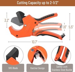 Bates- PVC Pipe Cutter, Cuts up to 2-1/2&Prime;, Orange Ratcheting Cutter&hellip;