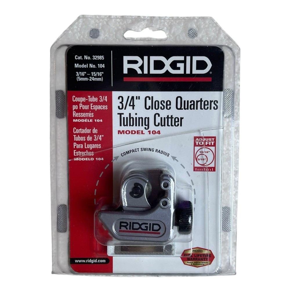 RIDGID 3/4&Prime;Close Quarters 3/16&Prime; to 15/16&Prime; Model 104 Tubing Cutter 32985 Open Box