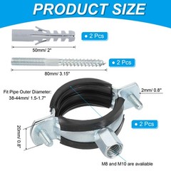 2 Pcs 1.5-1.7inch Heavy Duty Adjustable Split Ring Pipe Hanger, Silver/Black