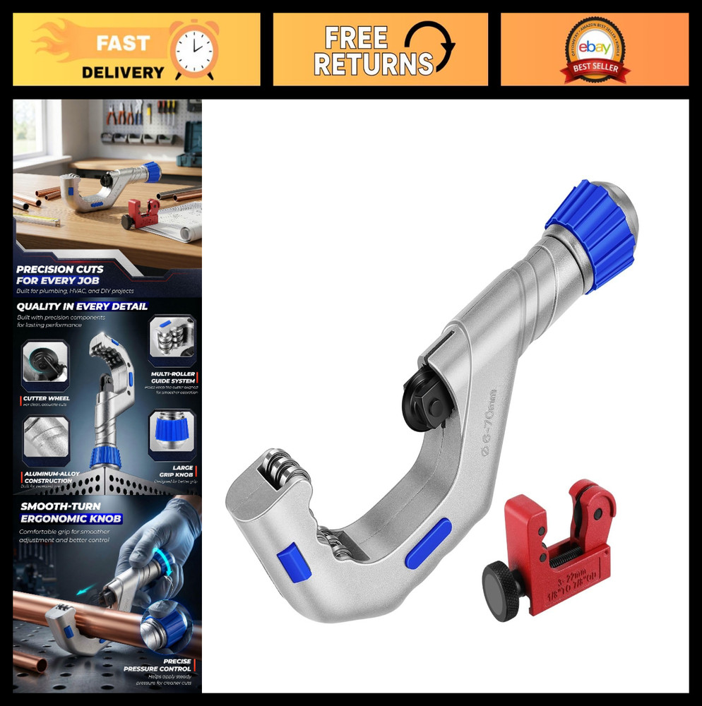 Heavy Duty Copper Pipe Cutter Set &ndash; 1/4&Prime; to 2 3/4&Prime; & Mini Tube Cutter for Plumbi