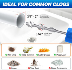 Auto Feed Drain Auger with Drill Adapter, 33 Feet Drain Snake Hair Clog Remover,