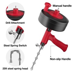35ft Heavy Duty Drain Snake with Drill Adapter &ndash; Flexible Steel Clog Remover Too