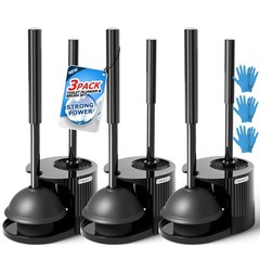 FORASTO 3Pack 2 in 1 Toilet Brush and Plunger Set, Extended 3Pack, Black