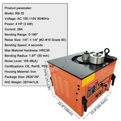 110V 4HP 26A Electric Rebar Bending Machine 0.25-1.25&Prime; Capacity 0-180&deg;